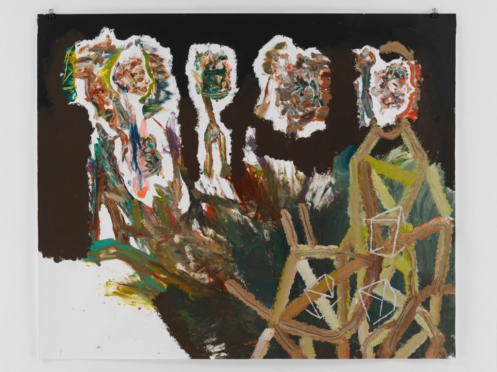 Die Vier Mit Dem Gestell, 2010, Mischtechnik auf Papier, 133,5 x 110 cm